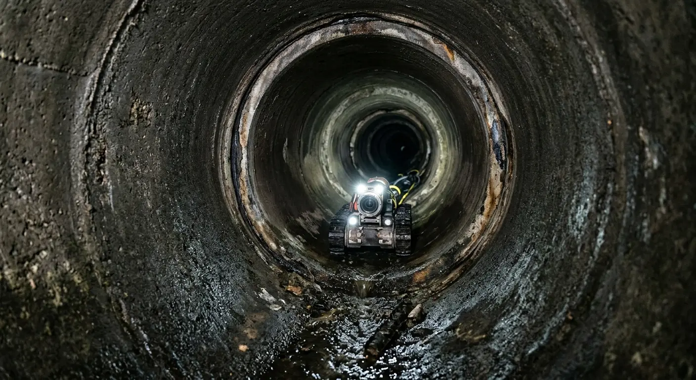 Robotic sewer camera inspecting pipe interior for Sewer Line Cleaning in Haddam